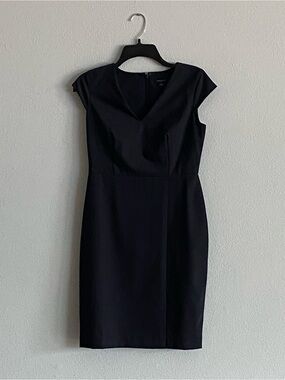 Ann Taylor Black Cap-Sleeve V-Neck Sheath Dress